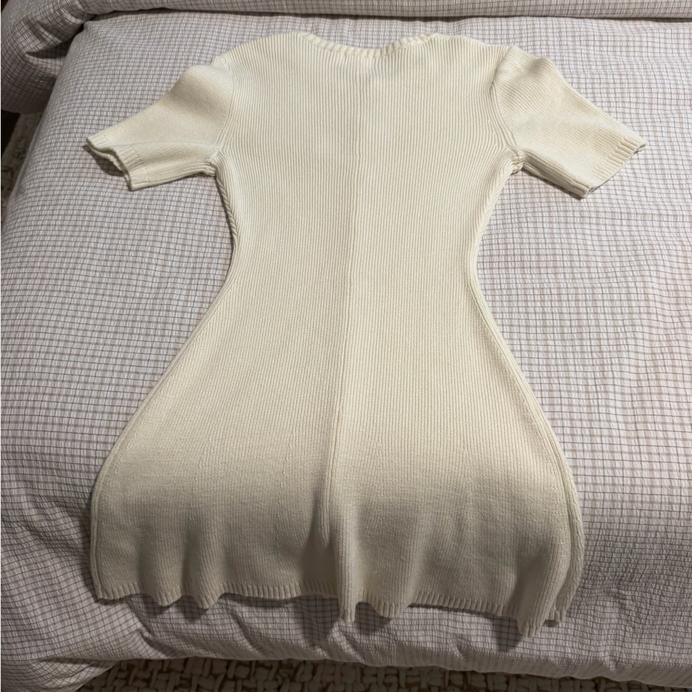 H&M Cream Ribbed Knit Button-Front Mini Dress - Picture 10 of 12